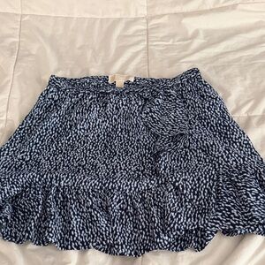 Michael Kors Navy and White Printed Ruffle Mini Skirt
